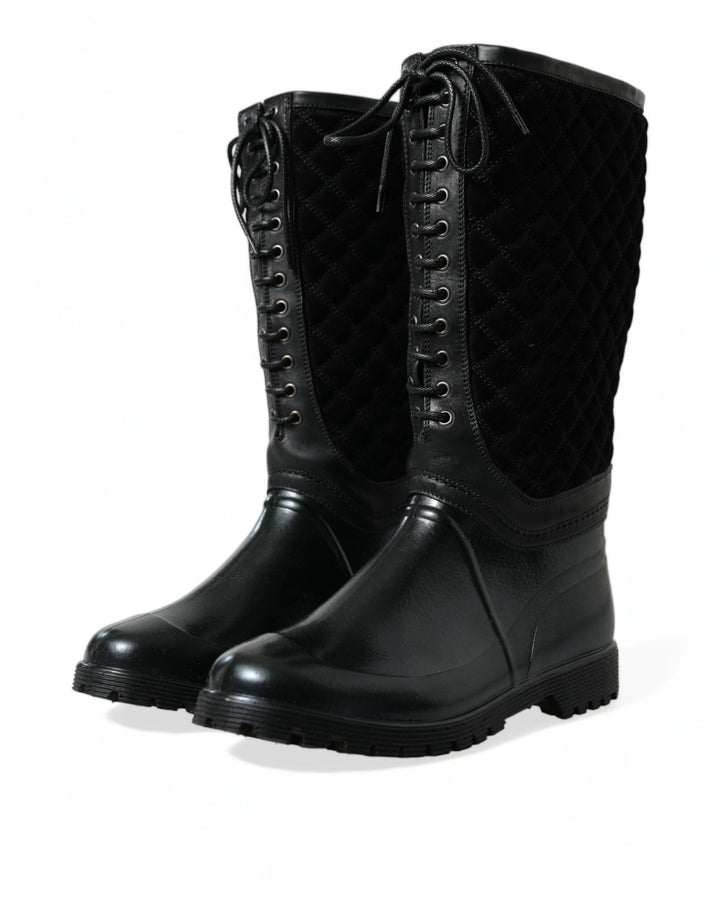 Dolce &amp; Gabbana Sample Sale Dolce &amp; Gabbana Black Chioggia Rubber Suede Rain Boots Shoes - | Designer outlet