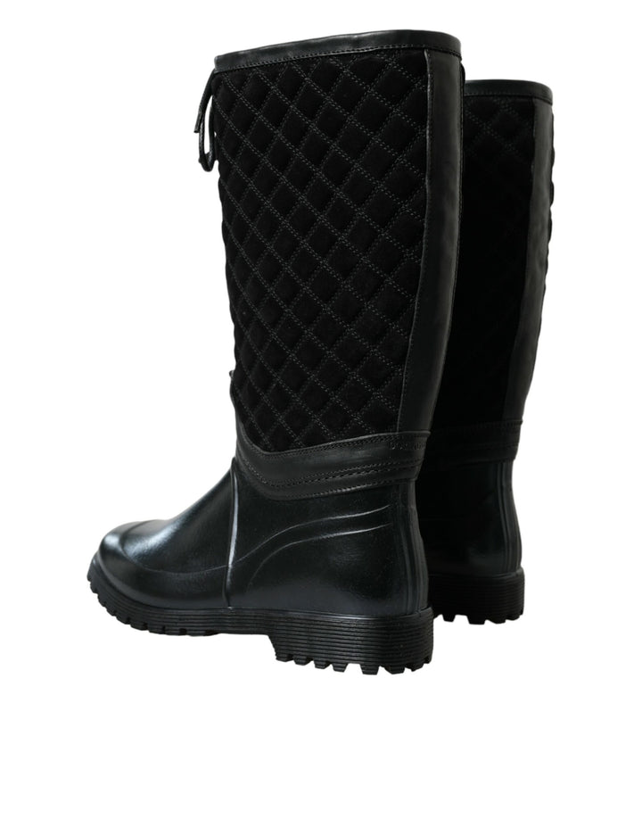 Dolce &amp; Gabbana Sample Sale Dolce &amp; Gabbana Black Chioggia Rubber Suede Rain Boots Shoes - | Designer outlet
