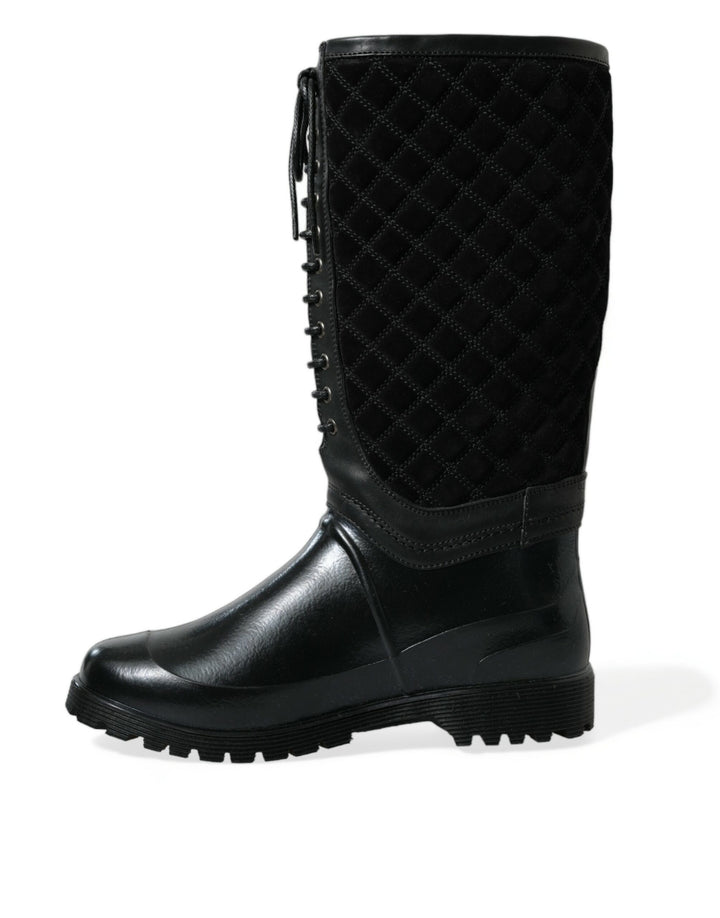 Dolce &amp; Gabbana Sample Sale Dolce &amp; Gabbana Black Chioggia Rubber Suede Rain Boots Shoes - | Designer outlet