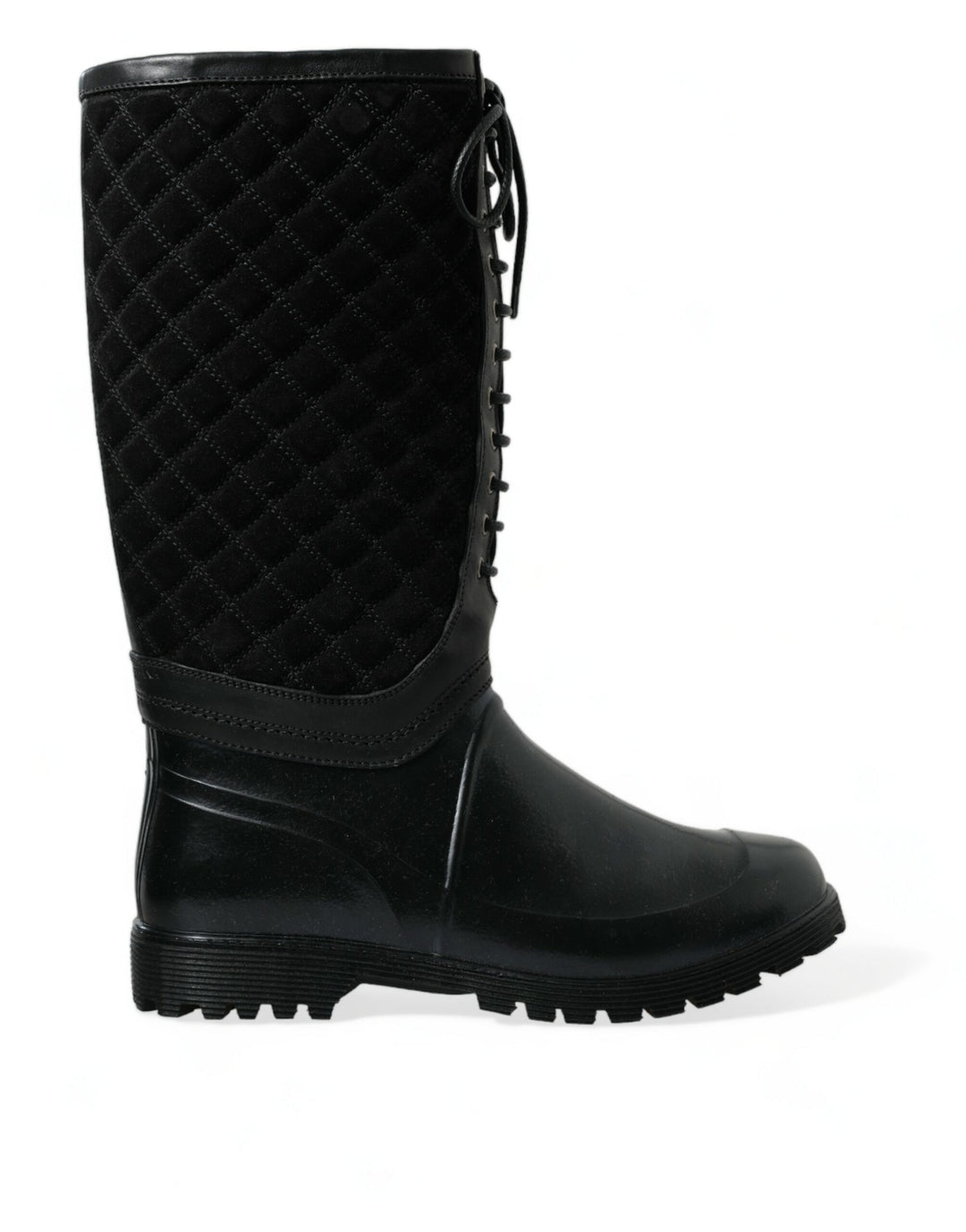 Dolce &amp; Gabbana Sample Sale Dolce &amp; Gabbana Black Chioggia Rubber Suede Rain Boots Shoes - | Designer outlet