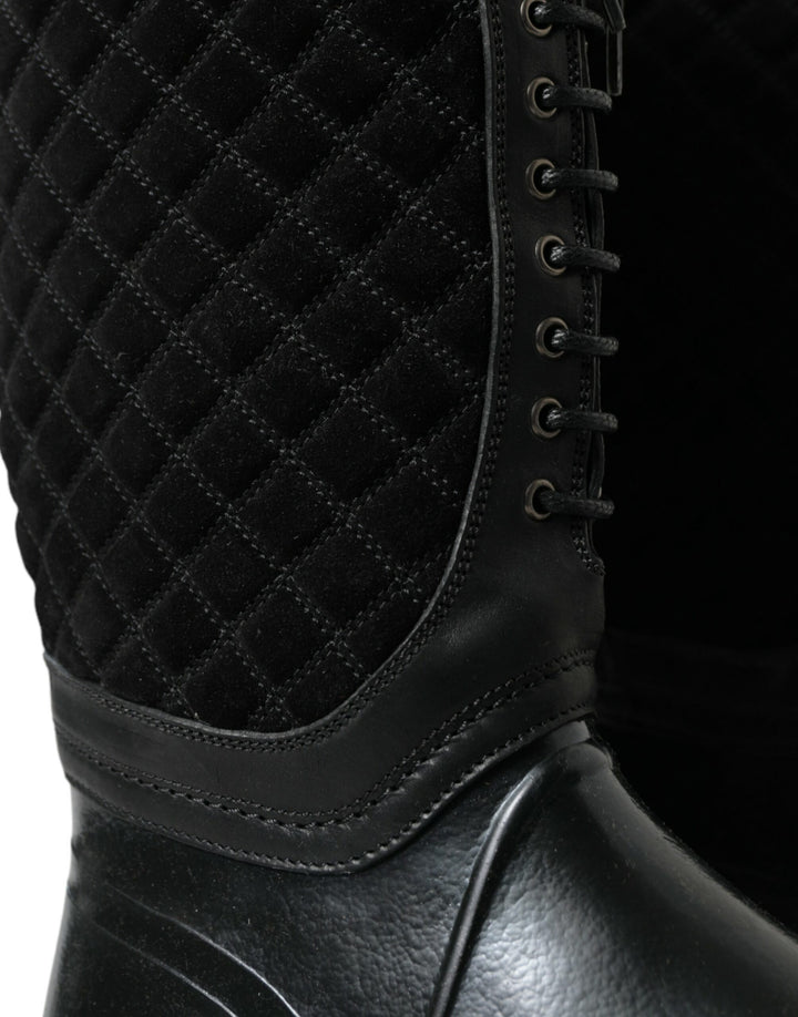 Dolce &amp; Gabbana Sample Sale Dolce &amp; Gabbana Black Chioggia Rubber Suede Rain Boots Shoes - | Designer outlet