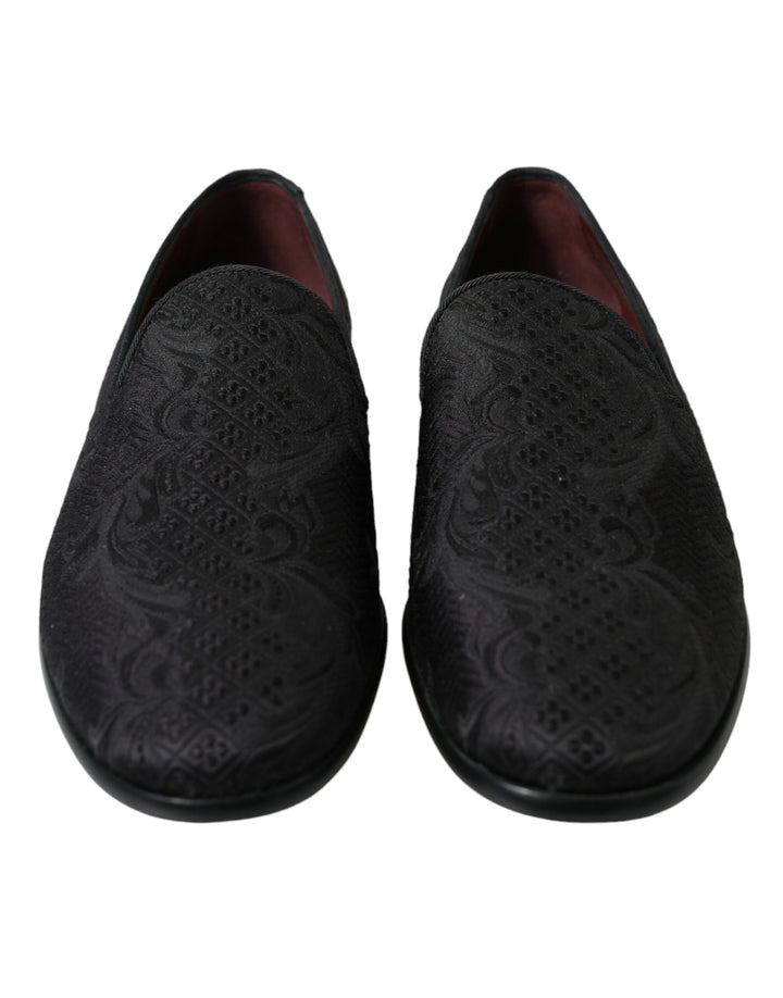 Dolce & Gabbana Black Brocade Men Slip On Loafer Dress Shoes by Dolce & Gabbana outlet now on sale