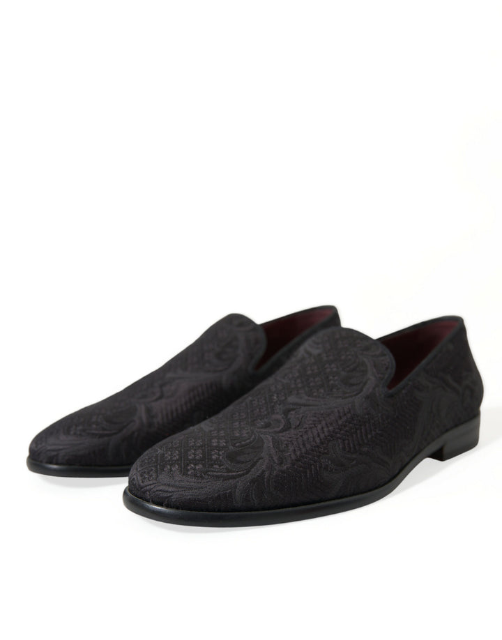 Dolce & Gabbana Black Brocade Men Slip On Loafer Dress Shoes by Dolce & Gabbana outlet now on sale