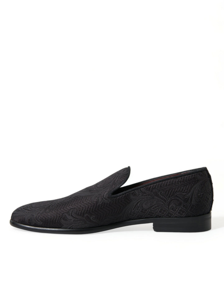 Dolce & Gabbana Black Brocade Men Slip On Loafer Dress Shoes by Dolce & Gabbana outlet now on sale