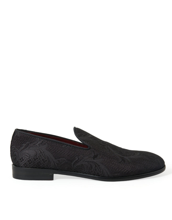 Dolce & Gabbana Black Brocade Men Slip On Loafer Dress Shoes by Dolce & Gabbana outlet now on sale