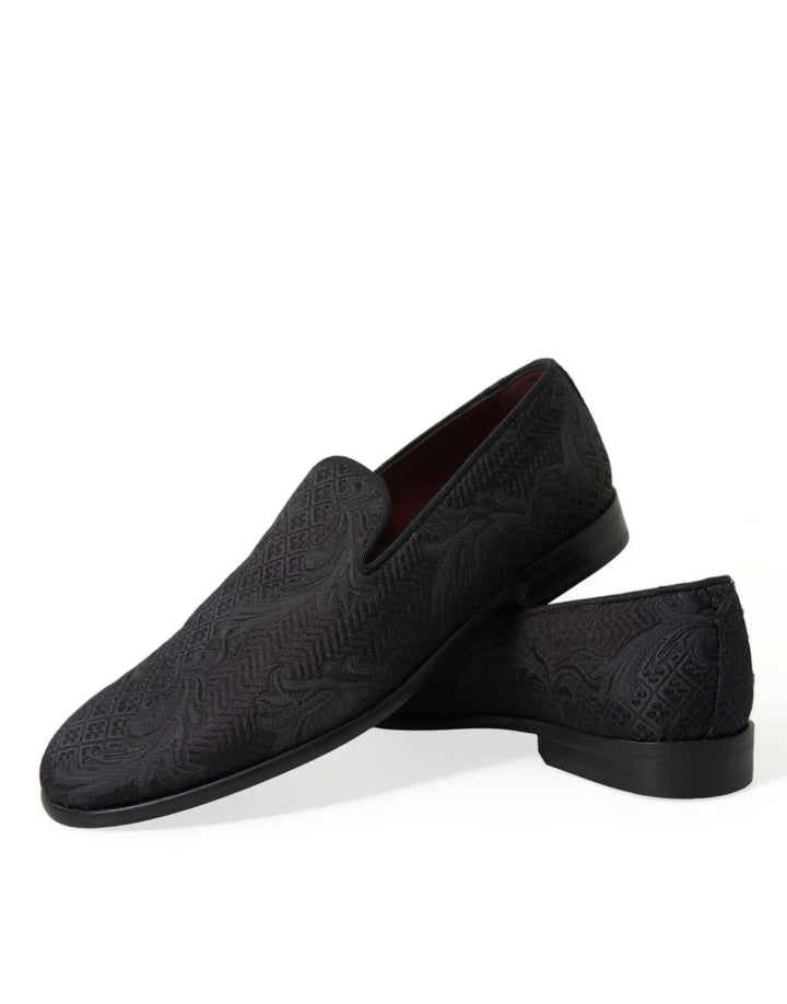 Dolce & Gabbana Black Brocade Men Slip On Loafer Dress Shoes by Dolce & Gabbana outlet now on sale
