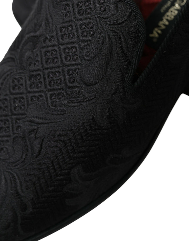 Dolce & Gabbana Black Brocade Men Slip On Loafer Dress Shoes by Dolce & Gabbana outlet now on sale