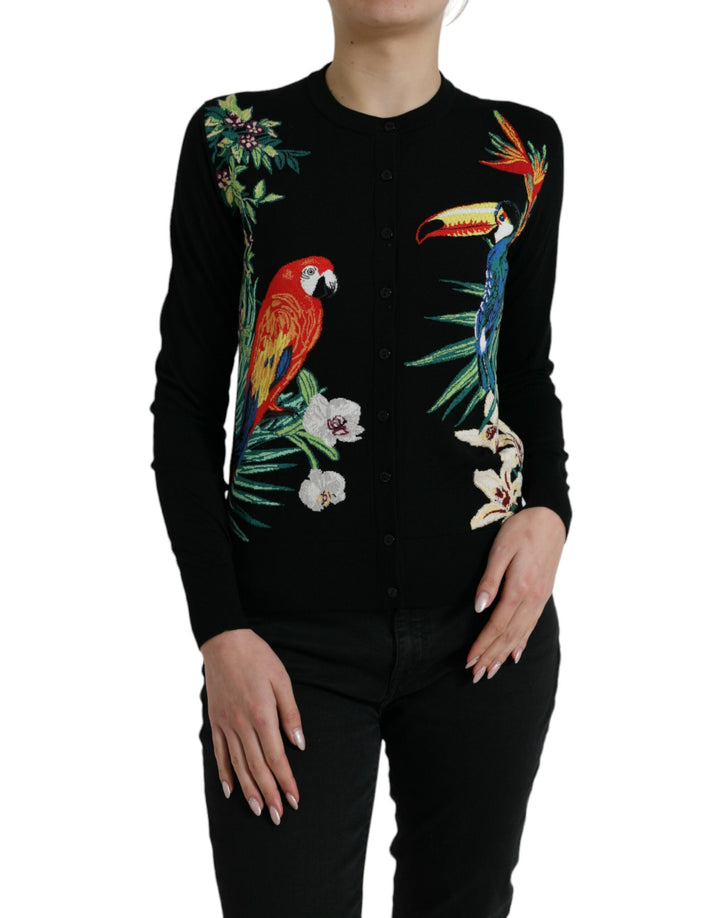 Dolce & Gabbana Black Bird Wool Long Sleeve Cardigan Sweater by Dolce & Gabbana outlet now on sale