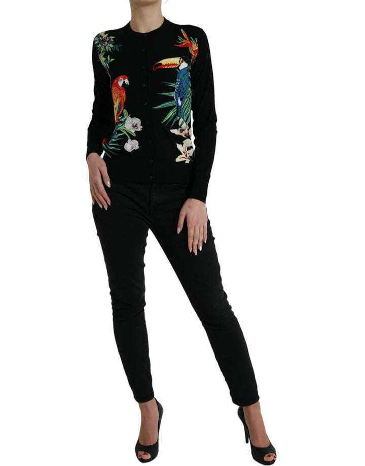 Dolce & Gabbana Black Bird Wool Long Sleeve Cardigan Sweater by Dolce & Gabbana outlet now on sale