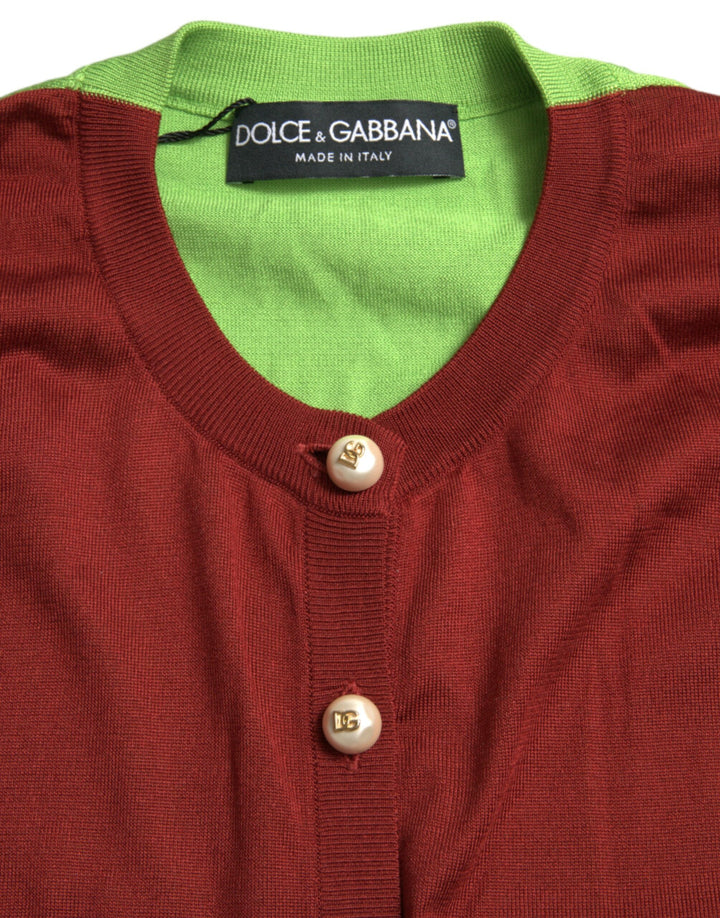 Dolce &amp; Gabbana Sample Sale Dolce &amp; Gabbana Multicolor Silk Crewneck Cardigan Sweater - | Designer outlet