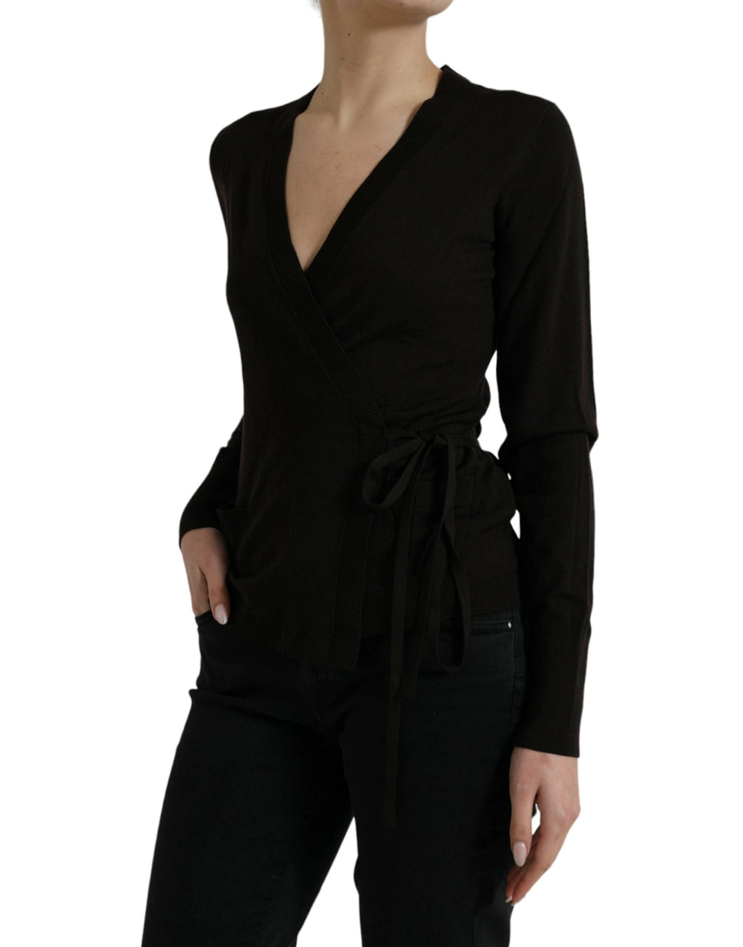 Dolce &amp; Gabbana Black Wool V-neck Crossed Cardigan Sweater by Dolce &amp; Gabbana outlet now on sale