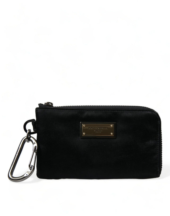 Dolce & Gabbana Elite Black Nylon & Leather Pouch with Logo Detail