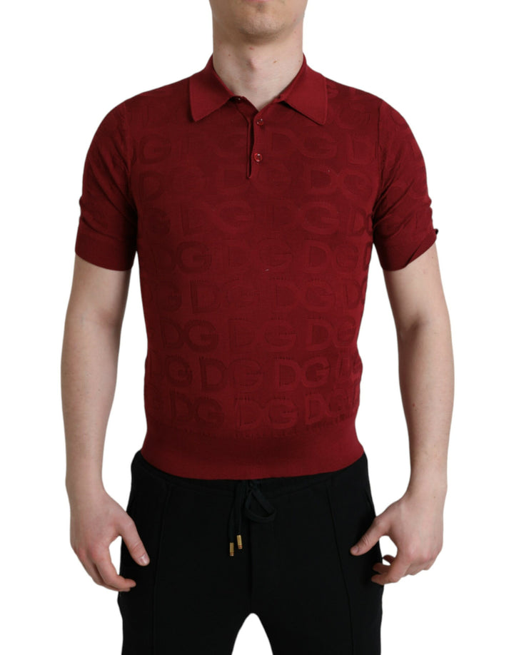Dolce &amp; Gabbana Sample Sale Dolce &amp; Gabbana Maroon Collared Short Sleeve Silk T-shirt - | Designer outlet