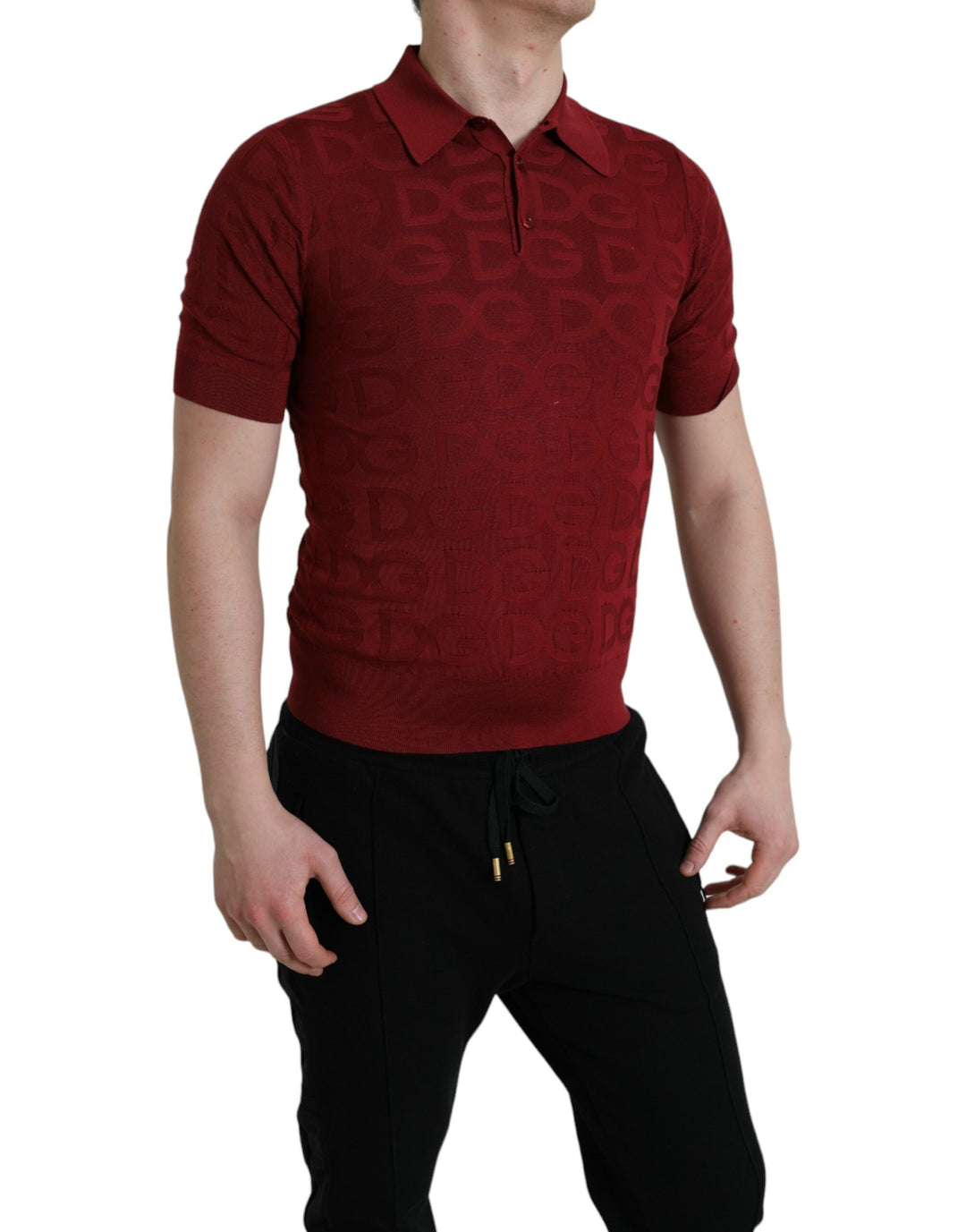 Dolce &amp; Gabbana Sample Sale Dolce &amp; Gabbana Maroon Collared Short Sleeve Silk T-shirt - | Designer outlet