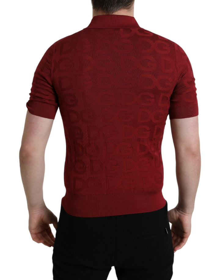 Dolce &amp; Gabbana Sample Sale Dolce &amp; Gabbana Maroon Collared Short Sleeve Silk T-shirt - | Designer outlet