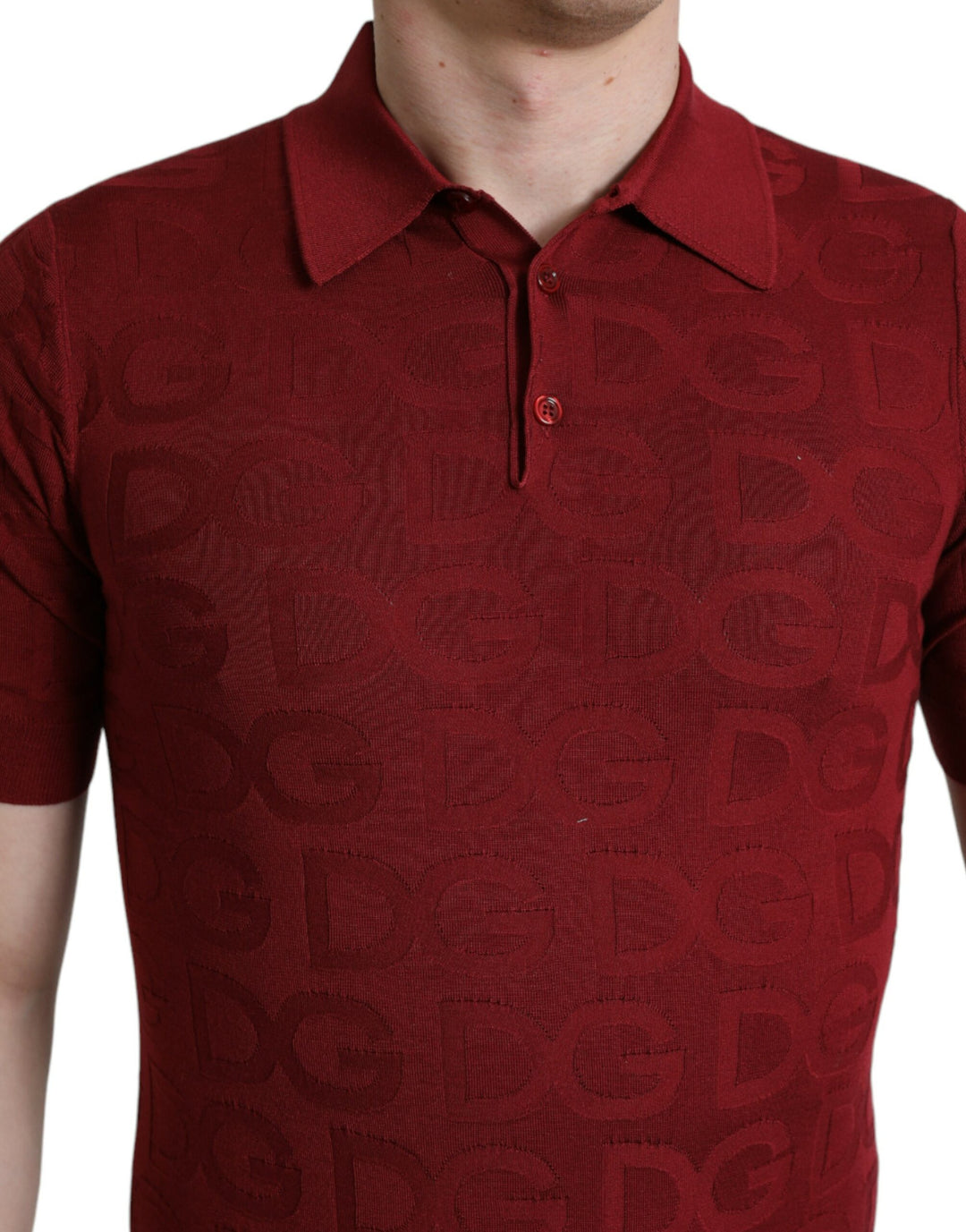Dolce &amp; Gabbana Sample Sale Dolce &amp; Gabbana Maroon Collared Short Sleeve Silk T-shirt - | Designer outlet