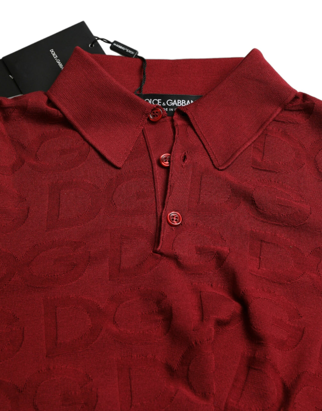 Dolce &amp; Gabbana Sample Sale Dolce &amp; Gabbana Maroon Collared Short Sleeve Silk T-shirt - | Designer outlet