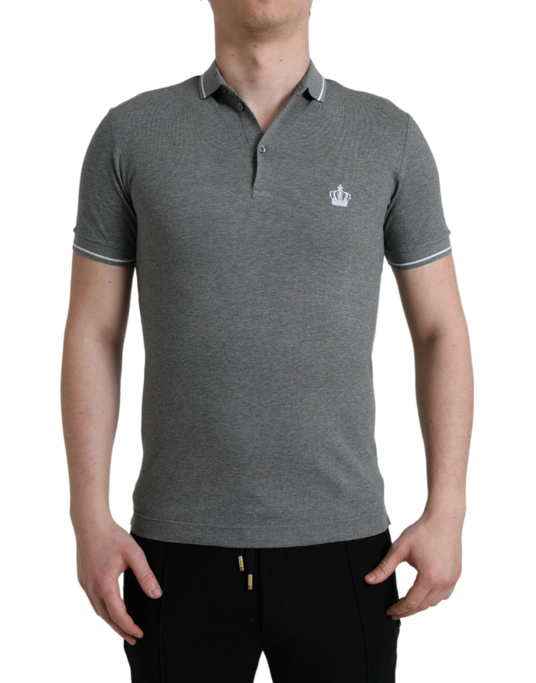 Dolce &amp; Gabbana Sample Sale Dolce &amp; Gabbana Gray Collared Short Sleeve Crown T-shirt - | Designer outlet