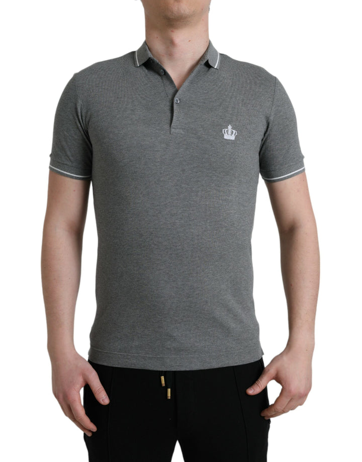 Dolce &amp; Gabbana Sample Sale Dolce &amp; Gabbana Gray Collared Short Sleeve Crown T-shirt - | Designer outlet