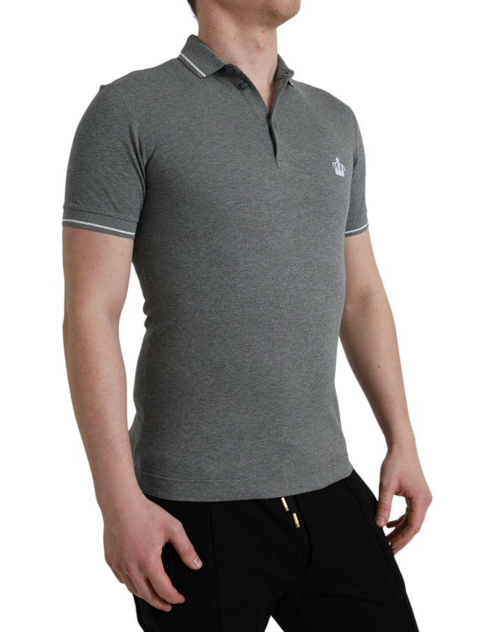 Dolce &amp; Gabbana Sample Sale Dolce &amp; Gabbana Gray Collared Short Sleeve Crown T-shirt - | Designer outlet
