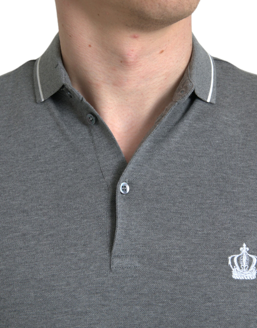 Dolce &amp; Gabbana Sample Sale Dolce &amp; Gabbana Gray Collared Short Sleeve Crown T-shirt - | Designer outlet