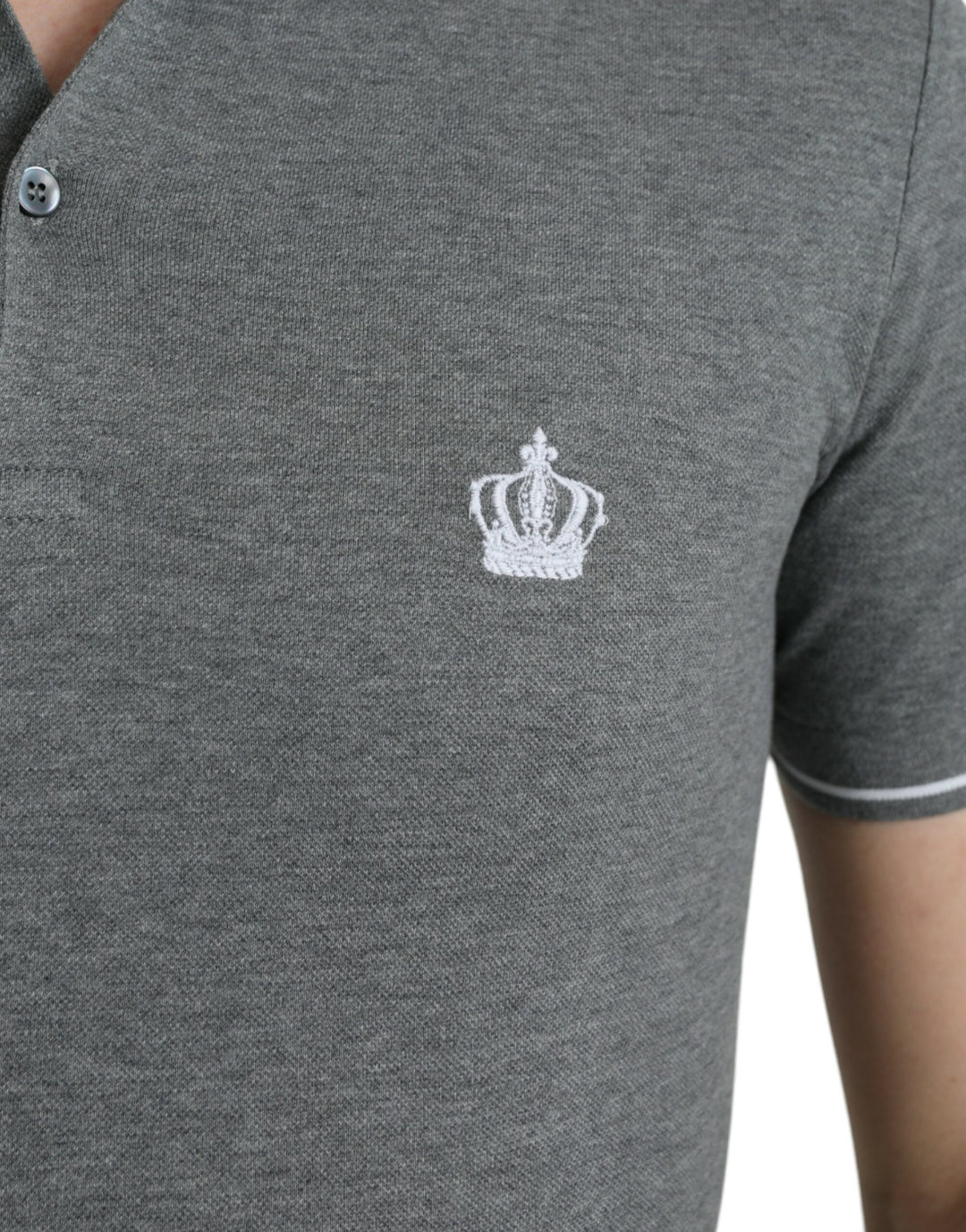 Dolce &amp; Gabbana Sample Sale Dolce &amp; Gabbana Gray Collared Short Sleeve Crown T-shirt - | Designer outlet