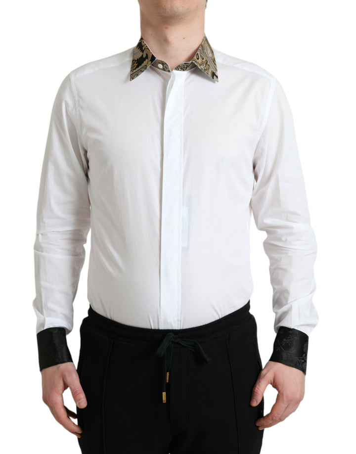 Dolce &amp; Gabbana Sample Sale Dolce &amp; Gabbana White Cotton Jacquard Formal GOLD Dress Shirt - | Designer outlet