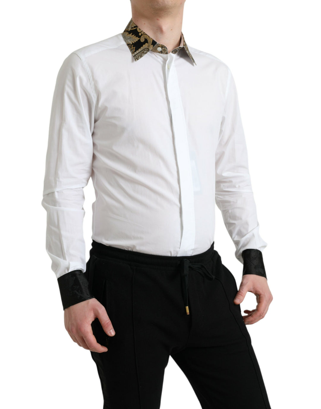 Dolce &amp; Gabbana Sample Sale Dolce &amp; Gabbana White Cotton Jacquard Formal GOLD Dress Shirt - | Designer outlet