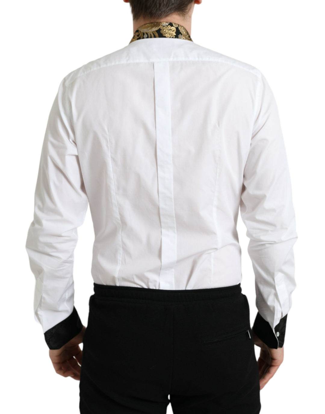 Dolce &amp; Gabbana Sample Sale Dolce &amp; Gabbana White Cotton Jacquard Formal GOLD Dress Shirt - | Designer outlet