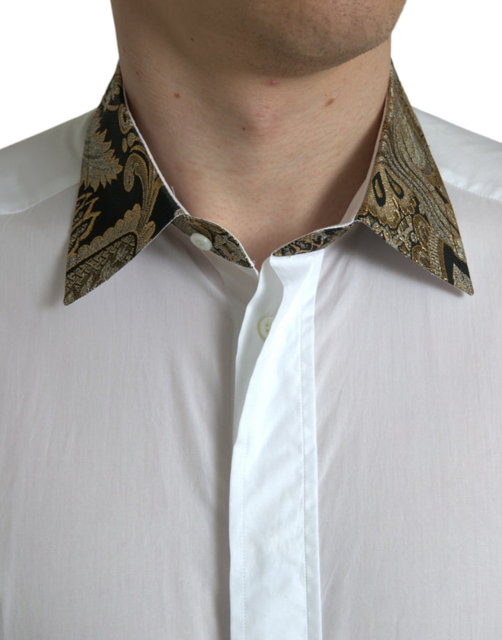 Dolce &amp; Gabbana Sample Sale Dolce &amp; Gabbana White Cotton Jacquard Formal GOLD Dress Shirt - | Designer outlet