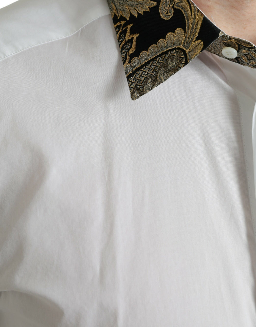 Dolce &amp; Gabbana Sample Sale Dolce &amp; Gabbana White Cotton Jacquard Formal GOLD Dress Shirt - | Designer outlet