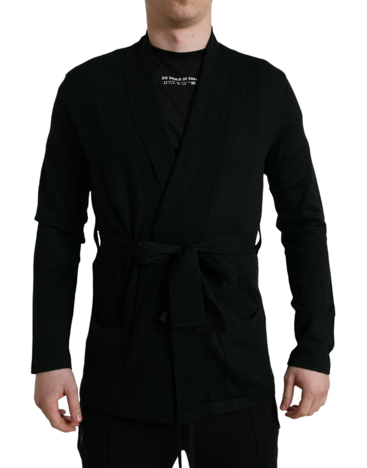 Dolce &amp; Gabbana Black Cashmere Long Sleeves Belted Wrap Robe by Dolce &amp; Gabbana outlet now on sale