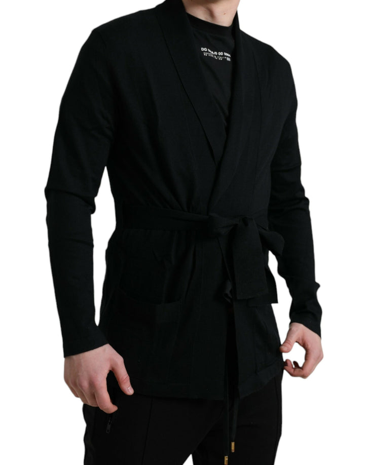 Dolce &amp; Gabbana Black Cashmere Long Sleeves Belted Wrap Robe by Dolce &amp; Gabbana outlet now on sale