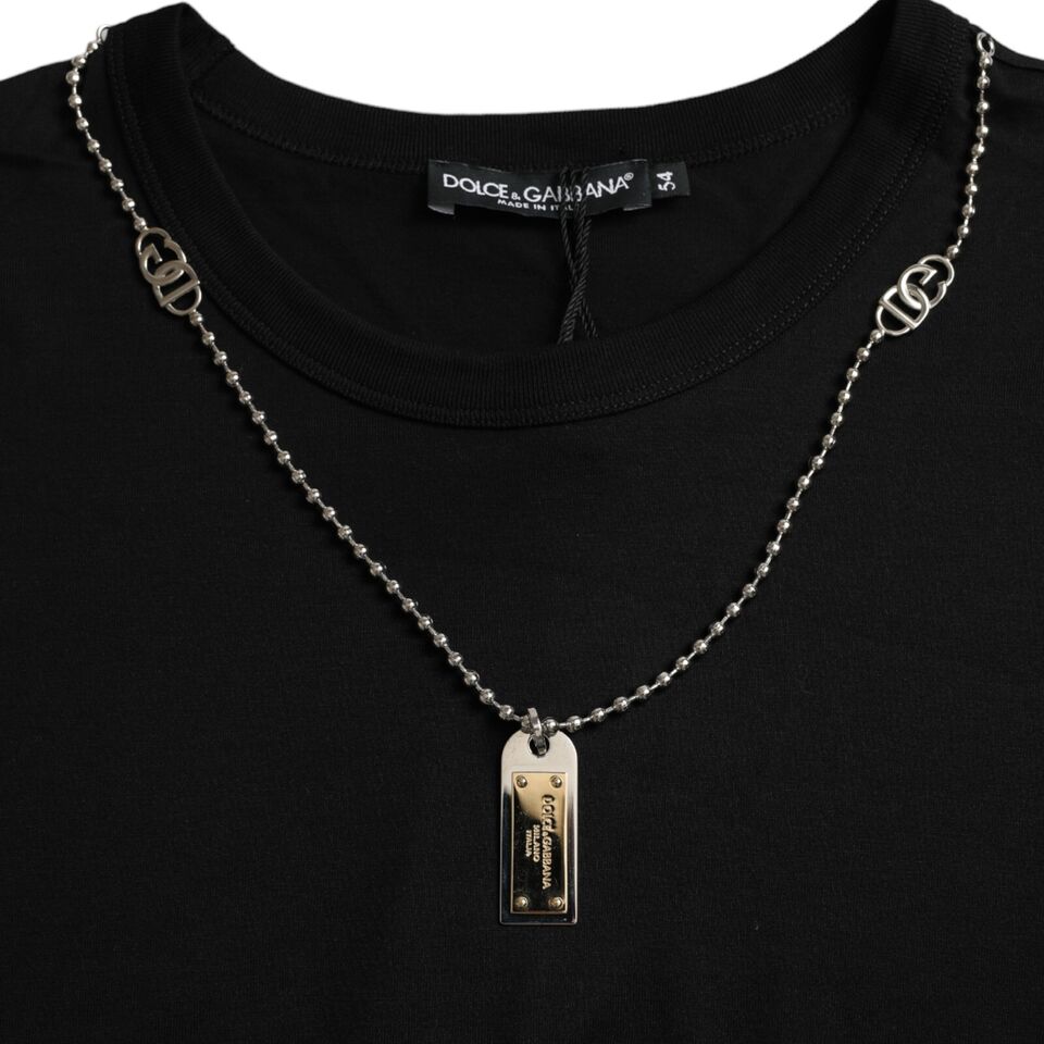 Dolce &amp; Gabbana Sample Sale Dolce &amp; Gabbana Black Silver Chain Short Sleeve T-shirt - | Designer outlet