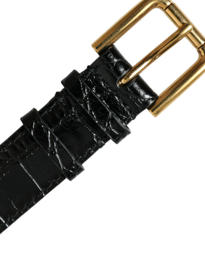 Dolce &amp; Gabbana Sample Sale Dolce &amp; Gabbana Black Textured Leather Gold Tone Metal Buckle Armband - | Designer outlet