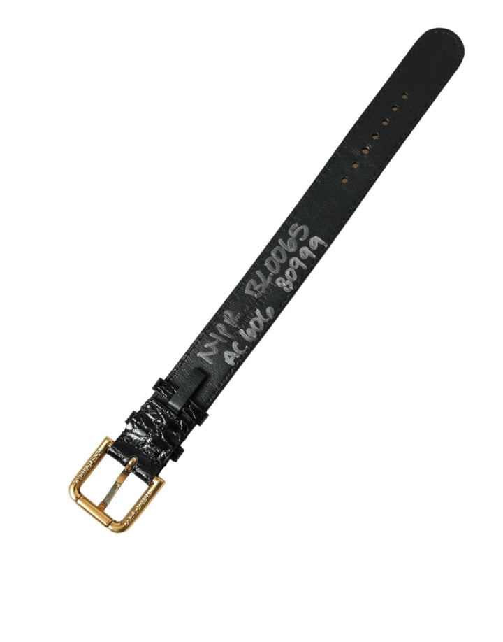 Dolce &amp; Gabbana Sample Sale Dolce &amp; Gabbana Black Textured Leather Gold Tone Metal Buckle Armband - | Designer outlet