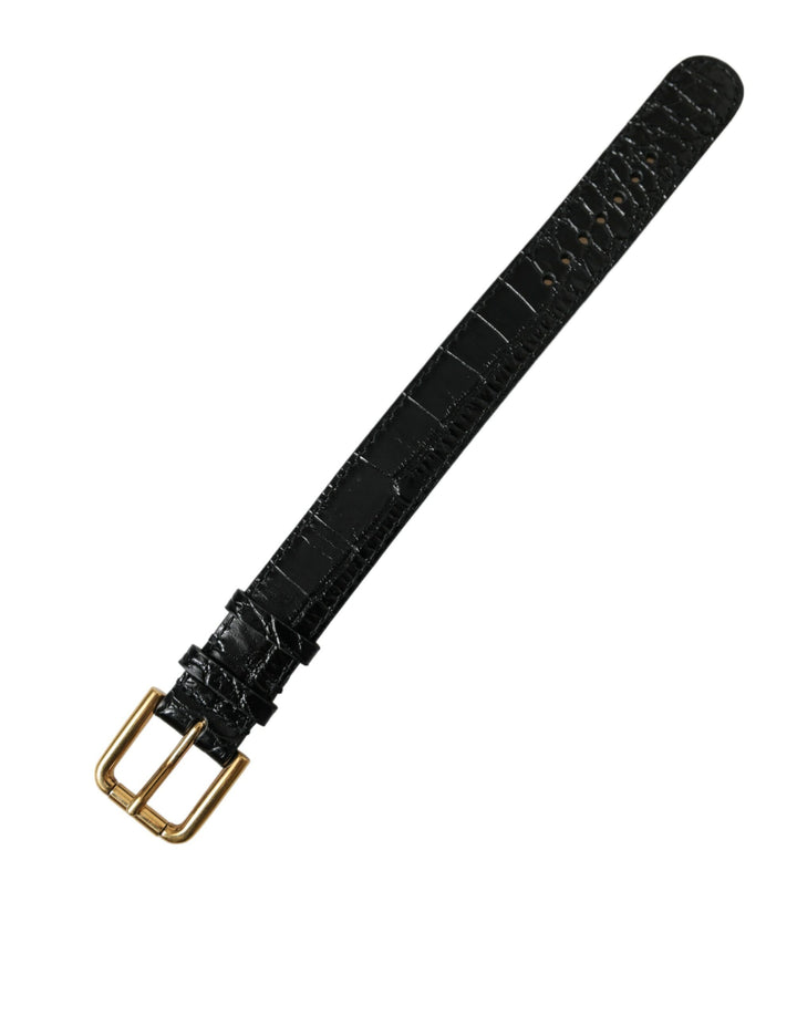 Dolce &amp; Gabbana Sample Sale Dolce &amp; Gabbana Black Textured Leather Gold Tone Metal Buckle Armband - | Designer outlet
