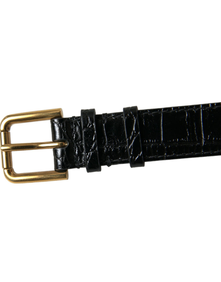 Dolce &amp; Gabbana Sample Sale Dolce &amp; Gabbana Black Textured Leather Gold Tone Metal Buckle Armband - | Designer outlet