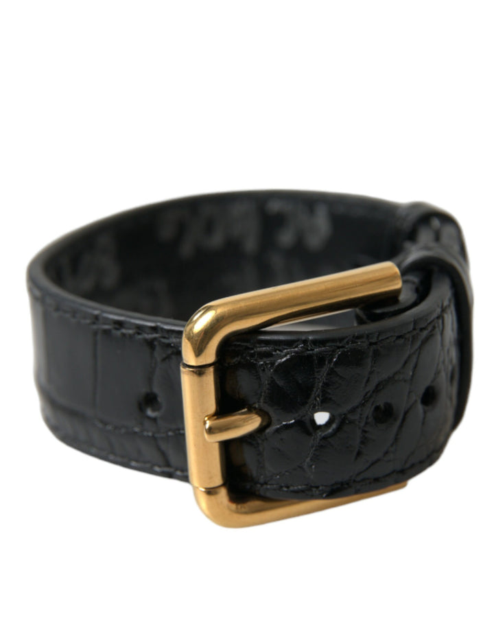 Dolce &amp; Gabbana Sample Sale Dolce &amp; Gabbana Black Textured Leather Gold Tone Metal Buckle Armband - | Designer outlet