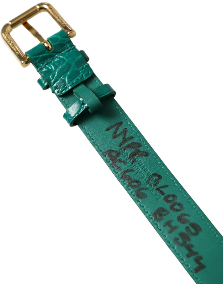 Dolce &amp; Gabbana Sample Sale Dolce &amp; Gabbana Green Textured Leather Gold Tone Metal Buckle Neckband - | Designer outlet