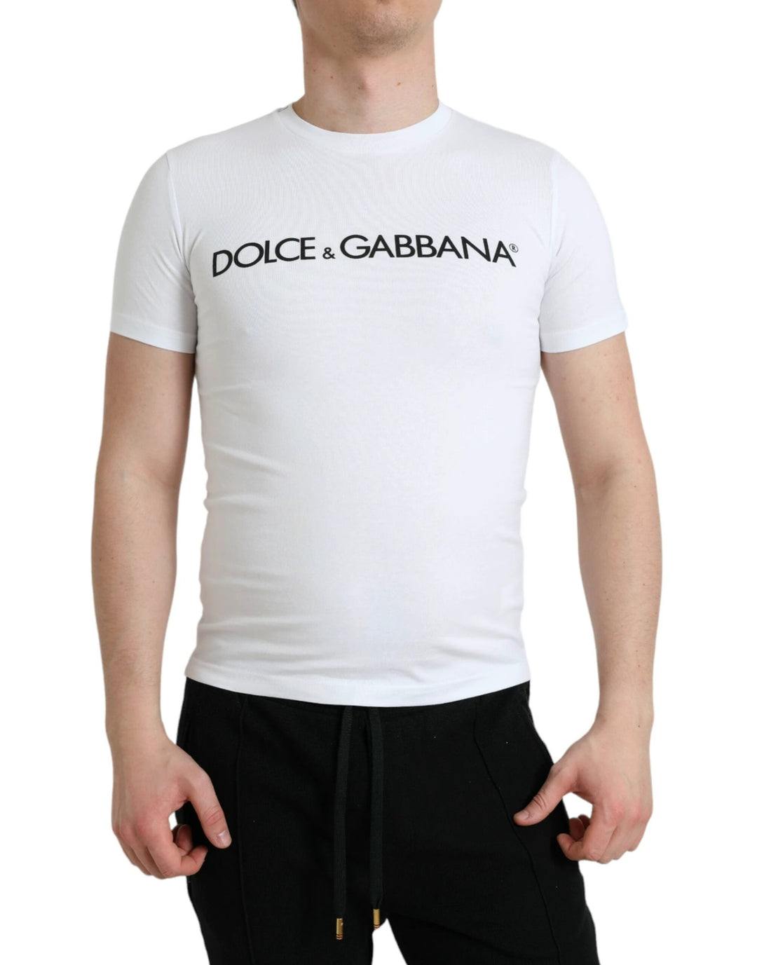 Dolce &amp; Gabbana White Logo Print Cotton Crew Neck T-shirt by Dolce &amp; Gabbana outlet now on sale