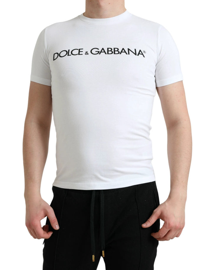 Dolce &amp; Gabbana White Logo Print Cotton Crew Neck T-shirt by Dolce &amp; Gabbana outlet now on sale