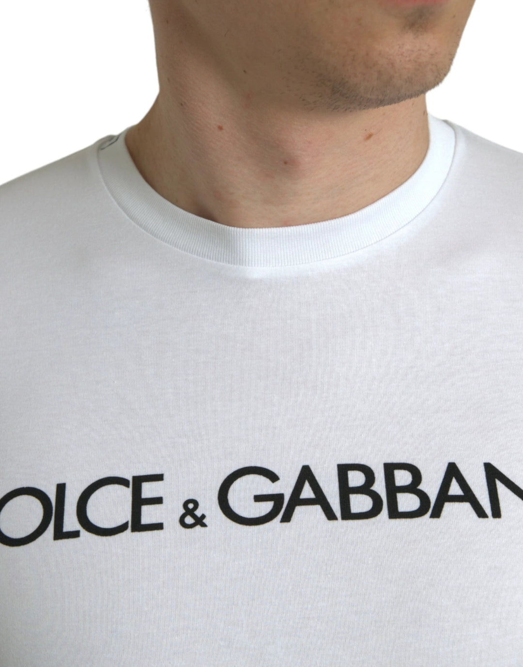Dolce &amp; Gabbana Sample Sale Dolce &amp; Gabbana White Logo Print Cotton Crew Neck T-shirt - | Designer outlet