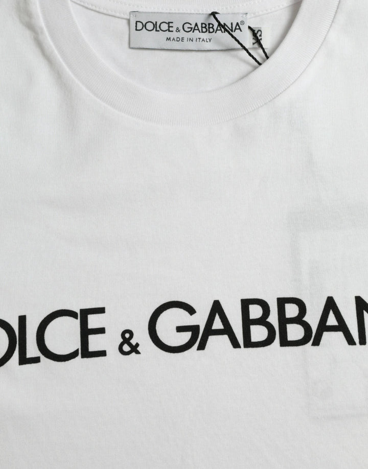 Dolce &amp; Gabbana Sample Sale Dolce &amp; Gabbana White Logo Print Cotton Crew Neck T-shirt - | Designer outlet
