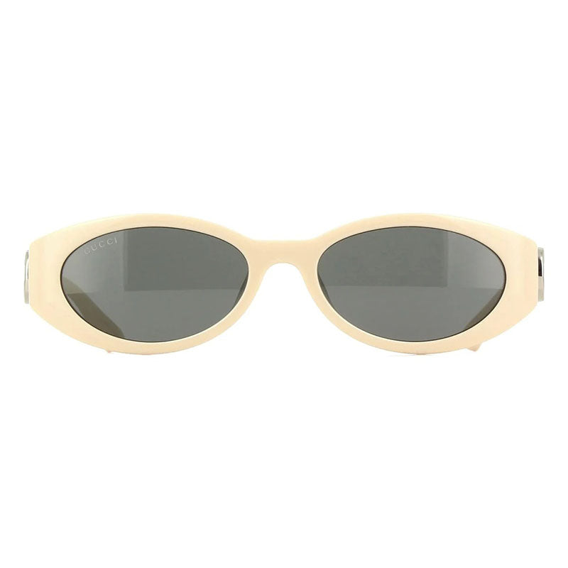 Gucci Sunglasses Oval Full Rim, Ivory Frame and Grey Lens GG1662SA004
