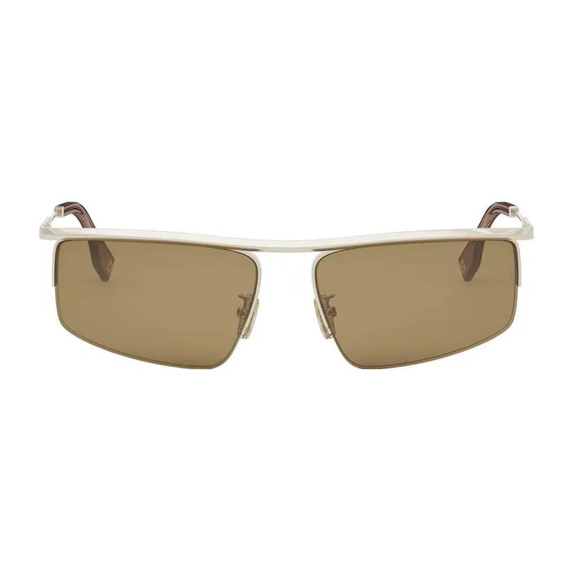 Fendi Sunglasses Rectangle Full Rim, Gold Frame And Brown Lens