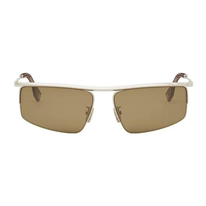 Fendi Sunglasses Rectangle Full Rim, Gold Frame And Brown Lens