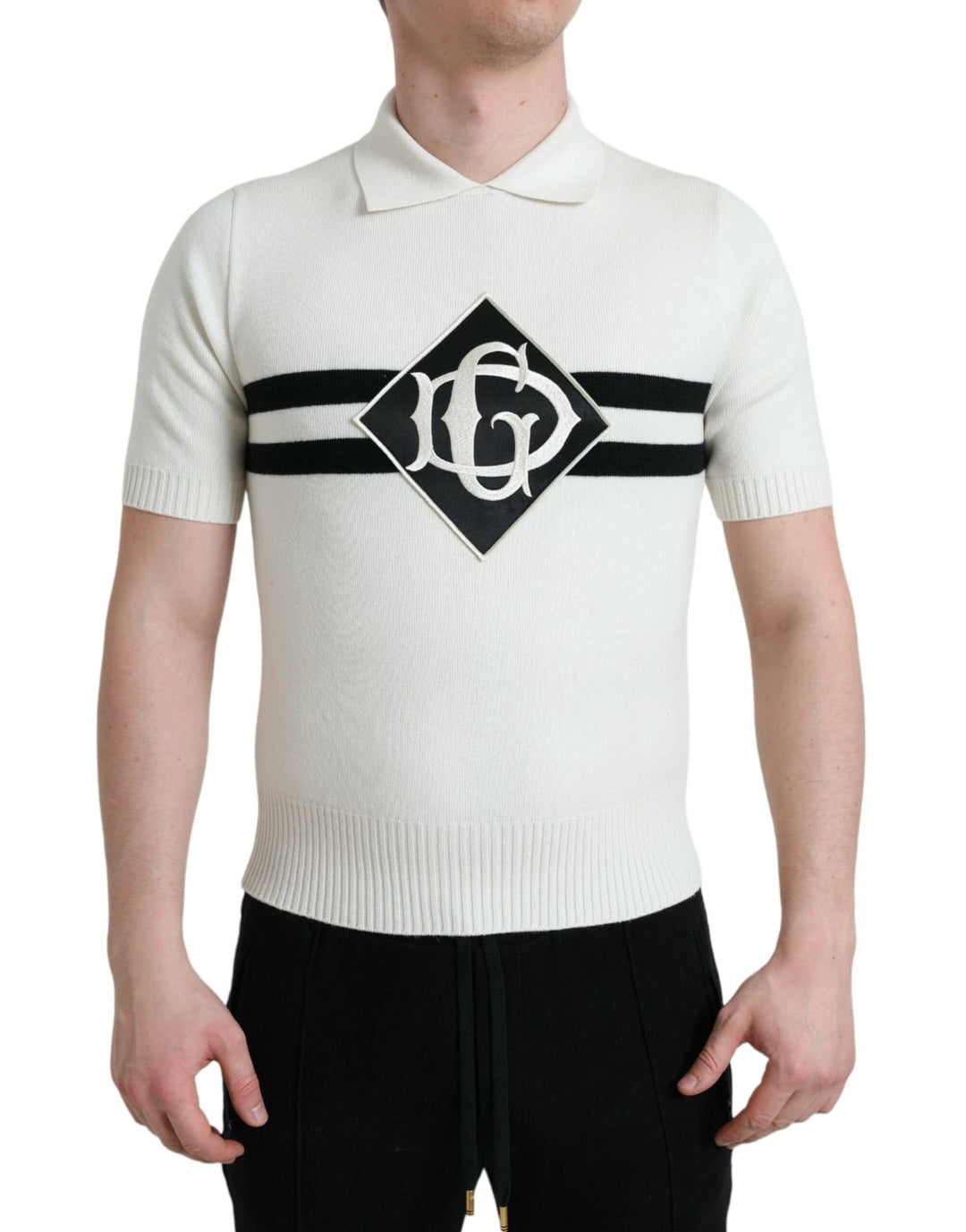 Dolce &amp; Gabbana Sample Sale Dolce &amp; Gabbana White DG Logo Collared Henley Shirt T-shirt - | Designer outlet
