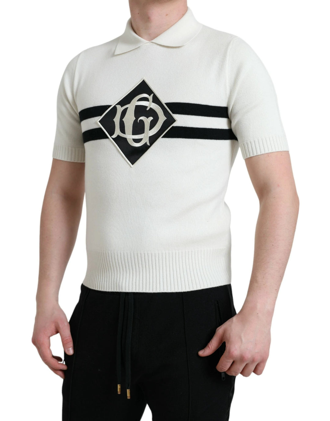 Dolce &amp; Gabbana Sample Sale Dolce &amp; Gabbana White DG Logo Collared Henley Shirt T-shirt - | Designer outlet