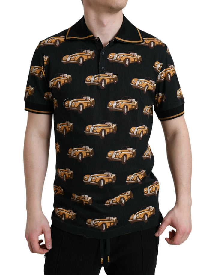 Dolce &amp; Gabbana Sample Sale Dolce &amp; Gabbana Black Car Print Short Sleeve Polo T-shirt - | Designer outlet